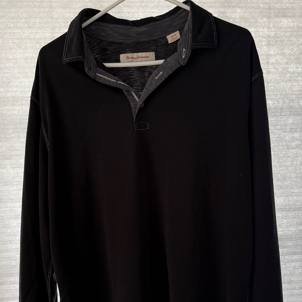 Tommy Bahama Men's Black Long-Sleeve Polo with Contrast Trim